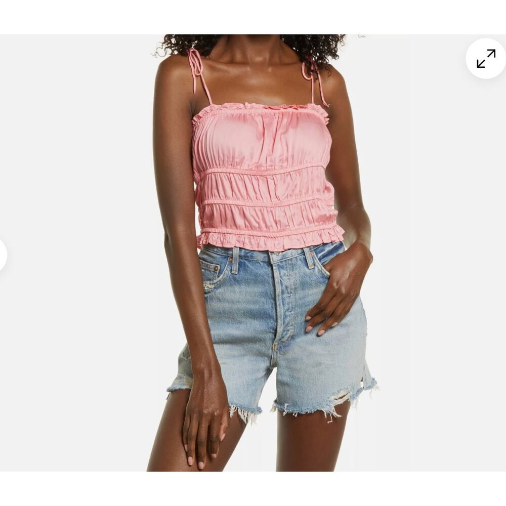 Vero Moda Womens Helyn Shirred Tie Straps Geranium Pink Crop Tank Top Small